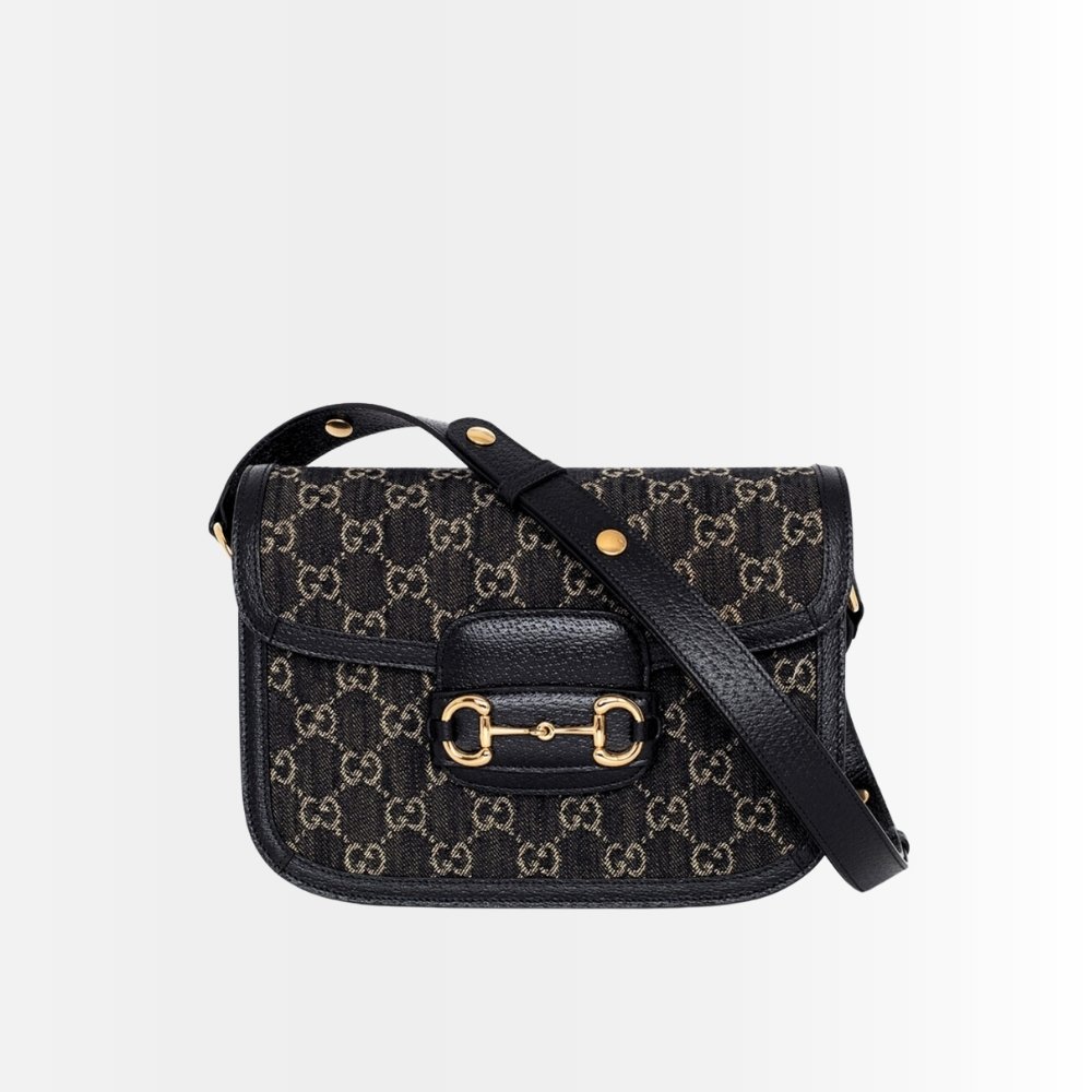 Gucci Horsebit 1955 Medium Original GG Shoulder Bag Black Ivory 25Cm 602204 UN3BG 1274