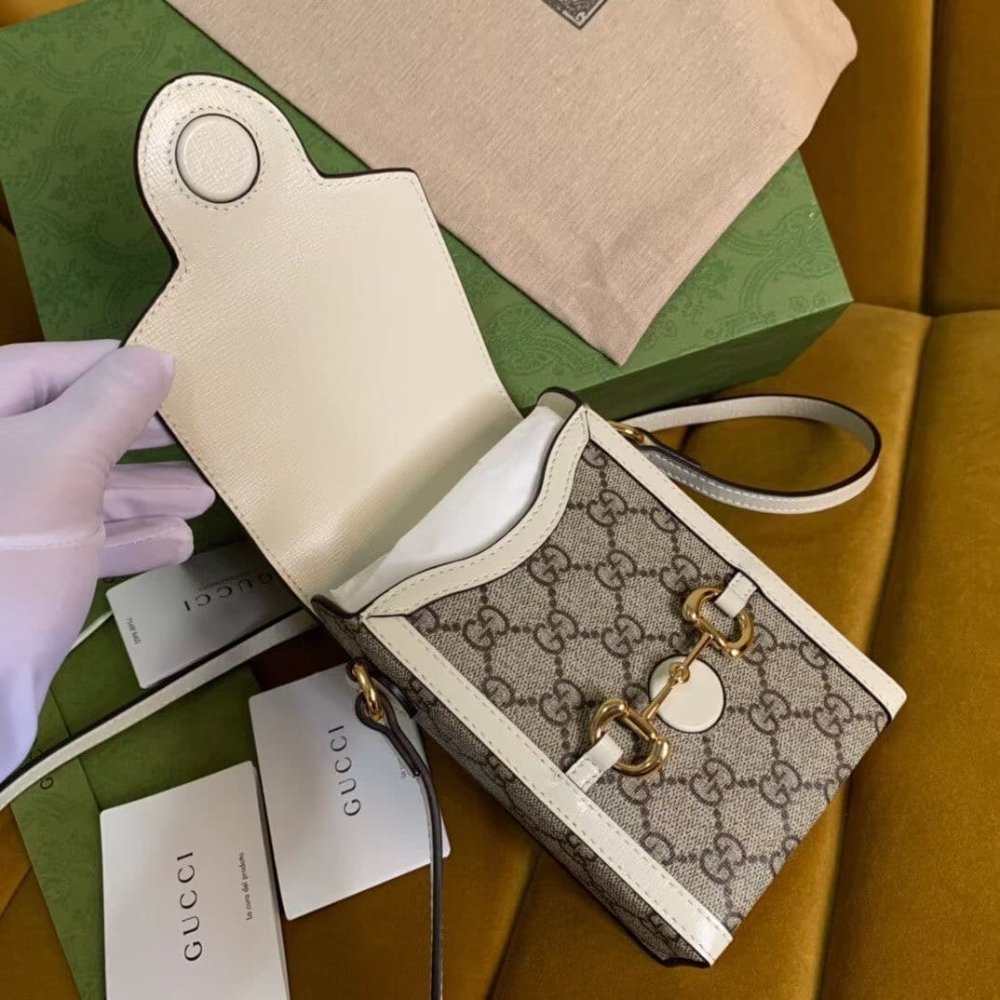 Gucci Horsebit 1955 Mini Bag Beige Ebony White 17Cm 625615 92TCG 9761