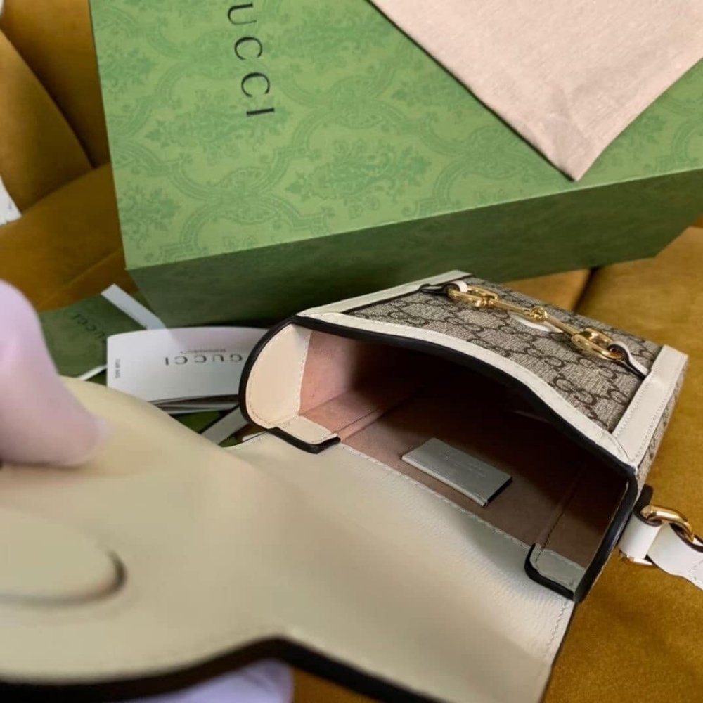 Gucci Horsebit 1955 Mini Bag Beige Ebony White 17Cm 625615 92TCG 9761
