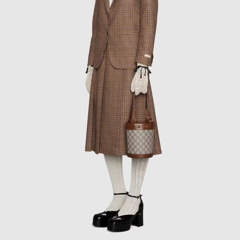 Gucci Horsebit 1955 Mini Bucket Bag Brown 18Cm