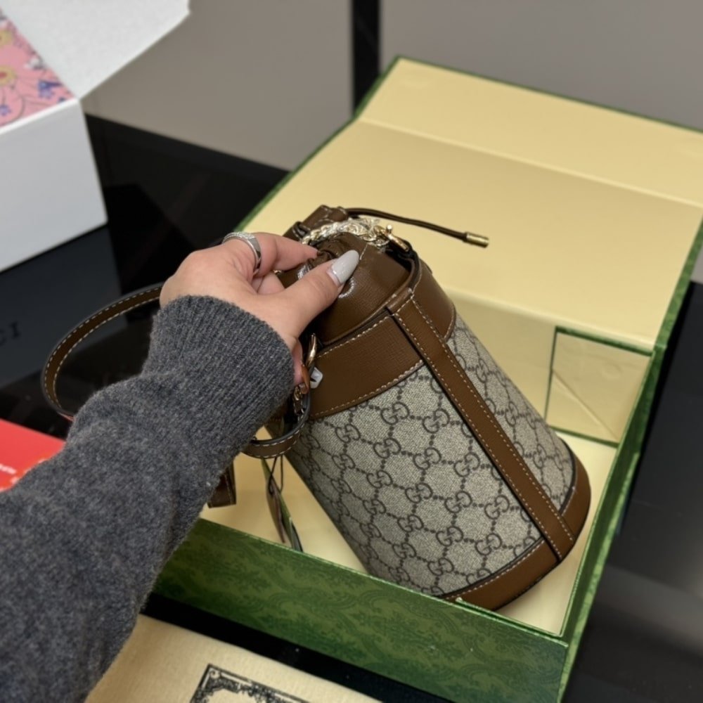 Gucci Horsebit 1955 Mini Bucket Bag Brown 18Cm