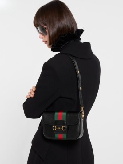 Gucci Horsebit 1955 Small Shoulder Bag Black Leather 21cm 866762 AAGIQ 1053