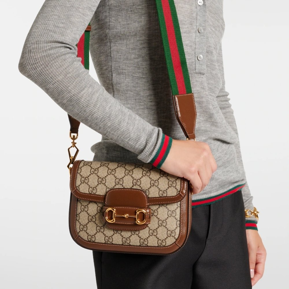 Gucci Horsebit 1955 Small Shoulder Bag GG Supreme Canvas Beige Brown 20Cm 658574 HUHHG 8565