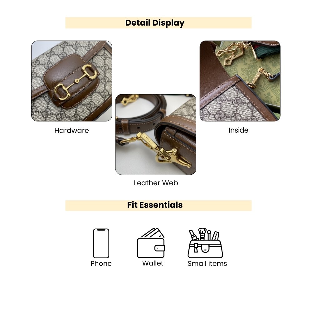 Gucci Horsebit 1955 Small Shoulder Bag GG Supreme Canvas Beige Brown 20Cm 658574 HUHHG 8565