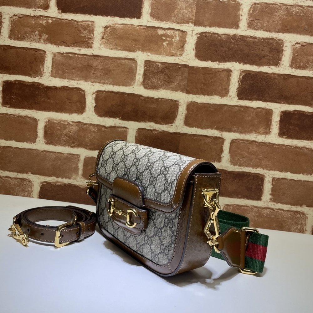 Gucci Horsebit 1955 Small Shoulder Bag GG Supreme Canvas Beige Brown 20Cm 658574 HUHHG 8565