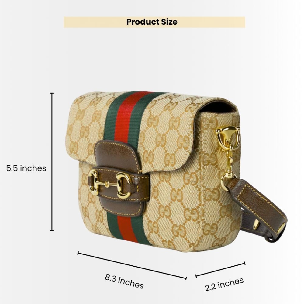 Gucci Horsebit 1955 Small Shoulder Bag Sand And Brown GG Canvas 21cm 866762 FAFV9 9653