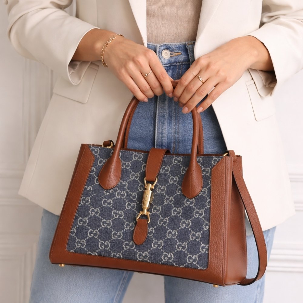Gucci Jackie 1961 Medium Original GG Dark Denim Blue 30Cm 649016 2KQGG 8375