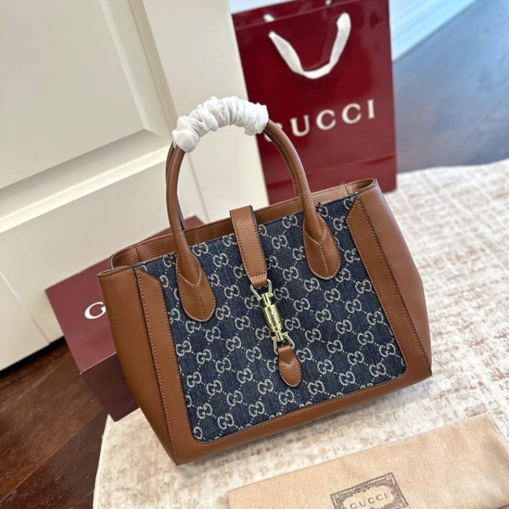 Gucci Jackie 1961 Medium Original GG Dark Denim Blue 30Cm 649016 2KQGG 8375
