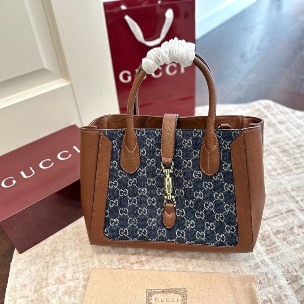 Gucci Jackie 1961 Medium Original GG Dark Denim Blue 30Cm 649016 2KQGG 8375
