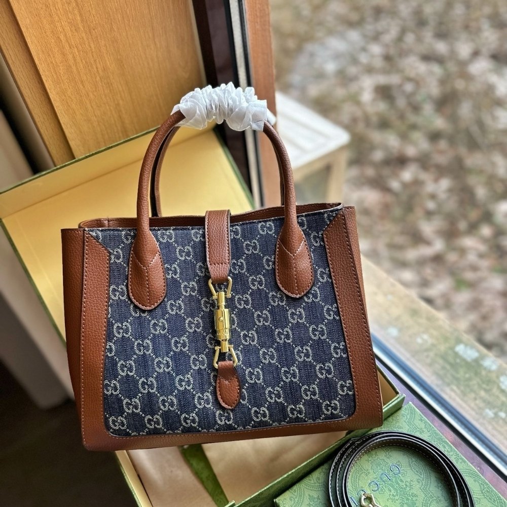 Gucci Jackie 1961 Medium Original GG Dark Denim Blue 30Cm 649016 2KQGG 8375