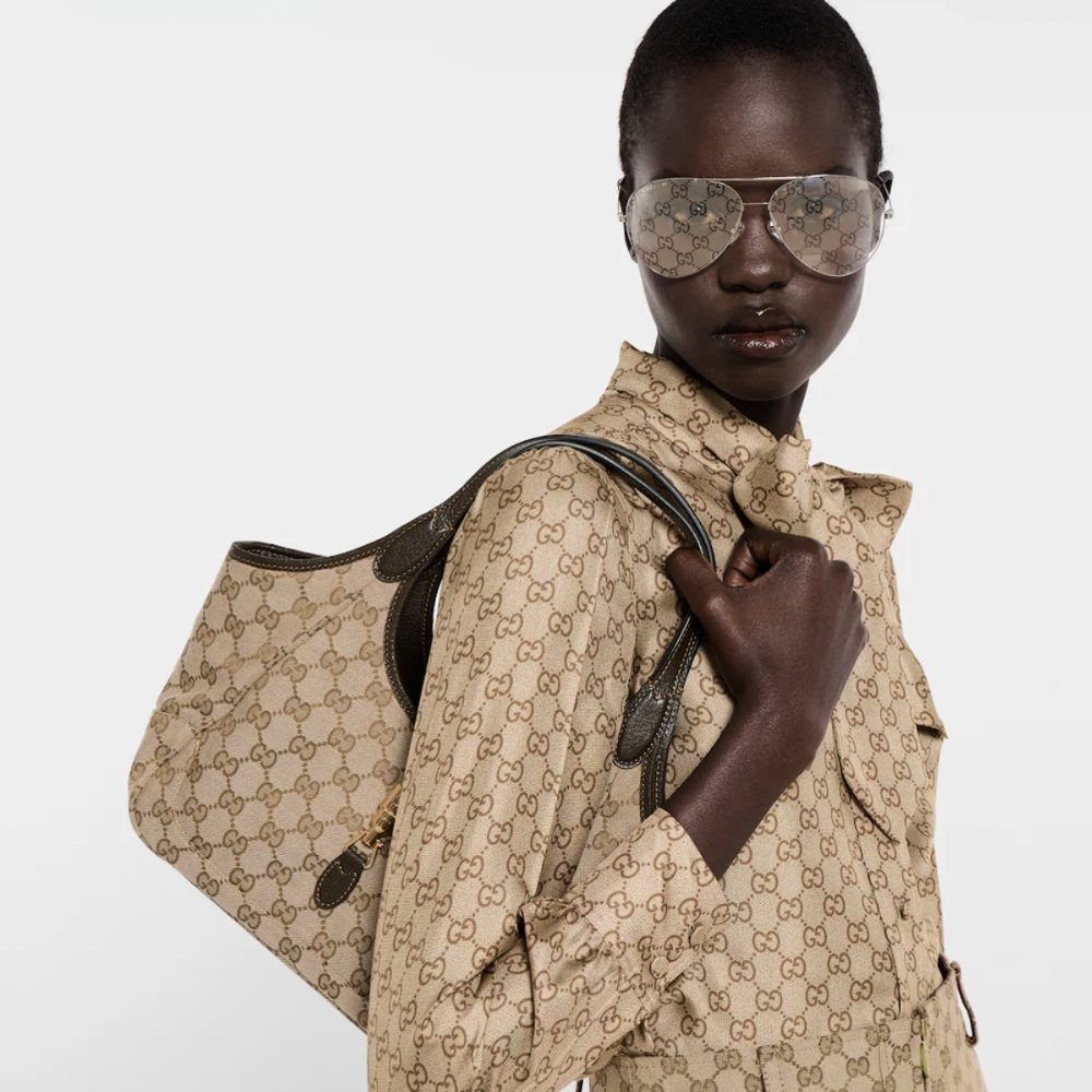Gucci Jackie Mercato Small Tote Bag Beige And Brown 25Cm 866646 FAFV2 9651