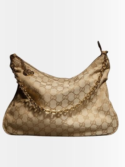 Gucci Lady Lunetta Chain Medium Shoulder Bag GG Canvas Sand And Brown 30Cm A006OA FAGGX 9651
