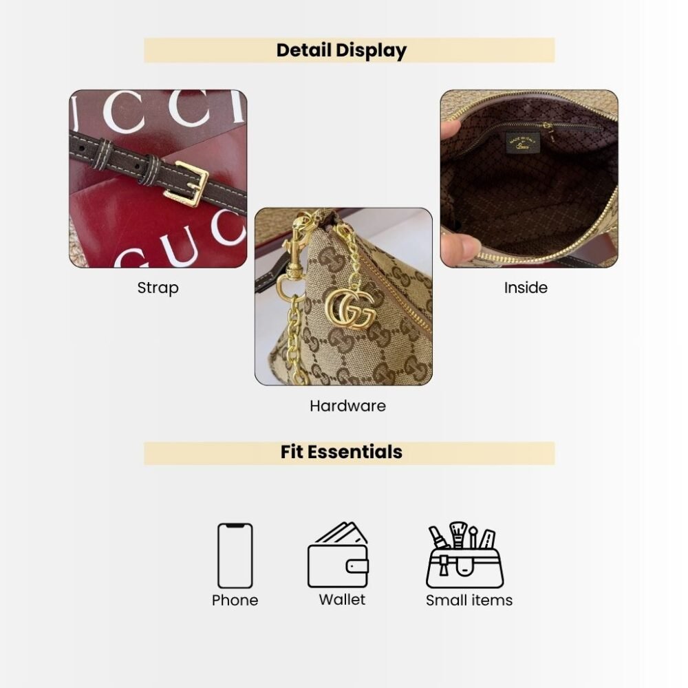Gucci Lady Lunetta Chain Small Shoulder Bag GG Canvas Sand And Brown 24Cm A0034B FAGGX 9651