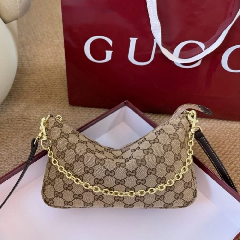Gucci Lady Lunetta Chain Small Shoulder Bag GG Canvas Sand And Brown 24Cm A0034B FAGGX 9651