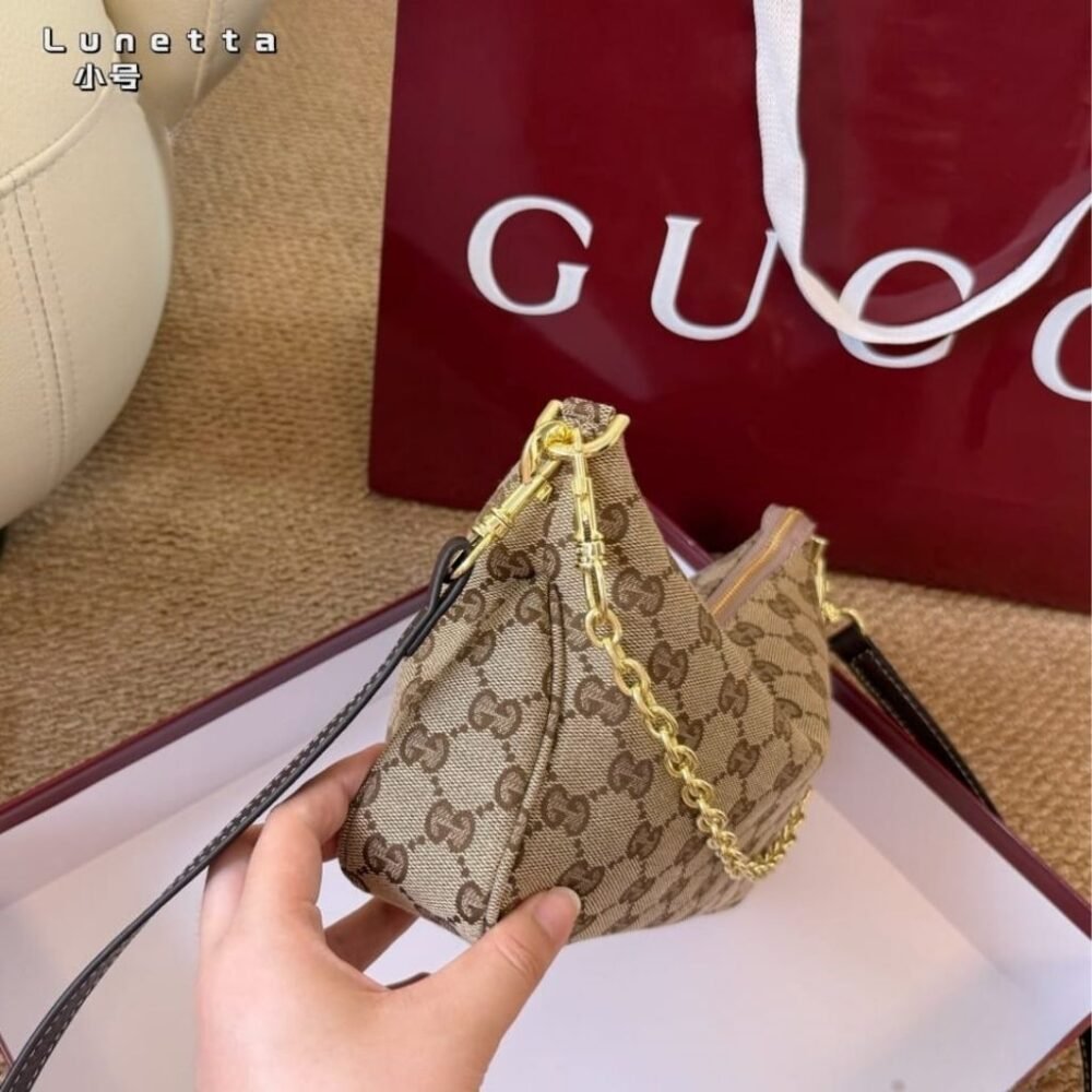 Gucci Lady Lunetta Chain Small Shoulder Bag GG Canvas Sand And Brown 24Cm A0034B FAGGX 9651