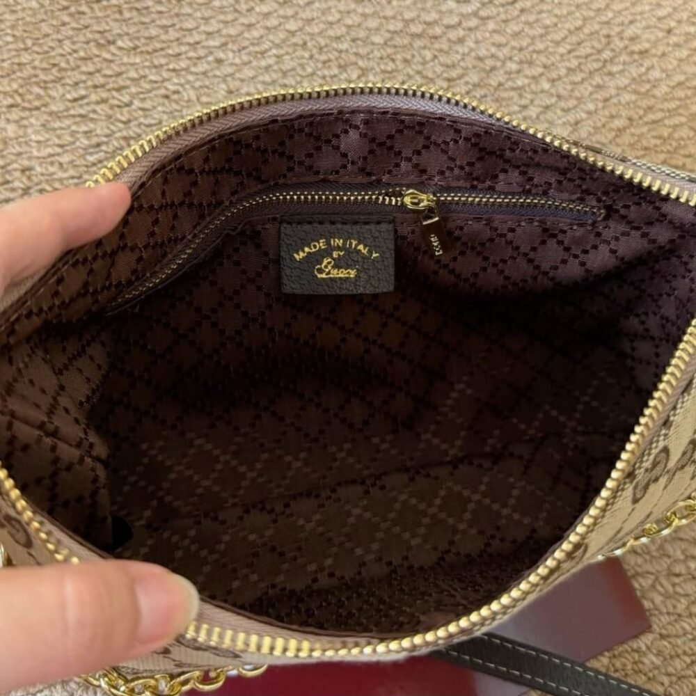 Gucci Lady Lunetta Chain Small Shoulder Bag GG Canvas Sand And Brown 24Cm A0034B FAGGX 9651