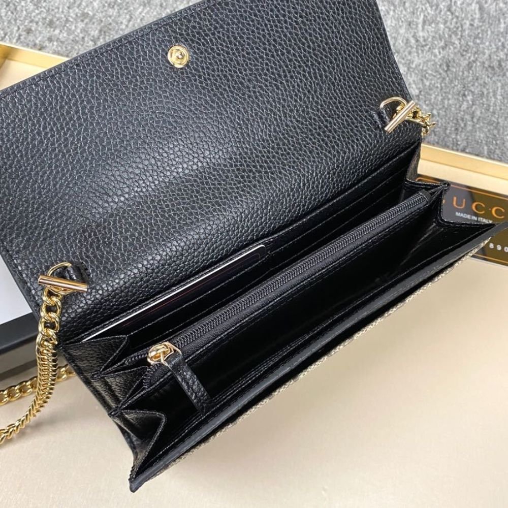 Gucci Marmont Bicolor Wallet On Chain Beige Ebony 19Cm 546585 AAE5E 1069
