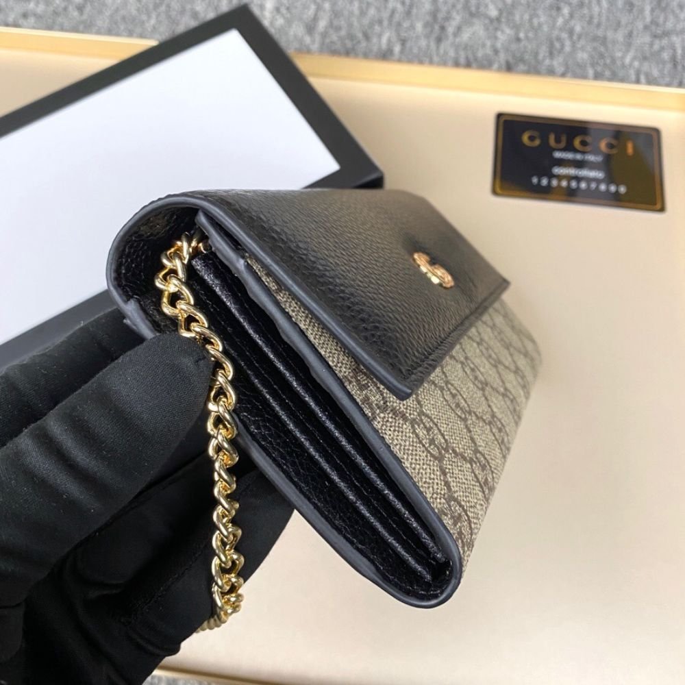 Gucci Marmont Bicolor Wallet On Chain Beige Ebony 19Cm 546585 AAE5E 1069