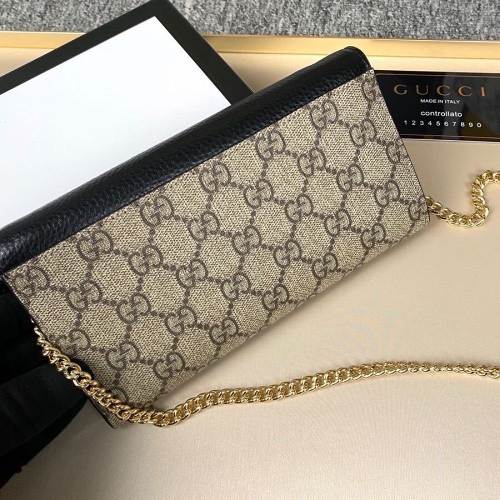 Gucci Marmont Bicolor Wallet On Chain Beige Ebony 19Cm 546585 AAE5E 1069