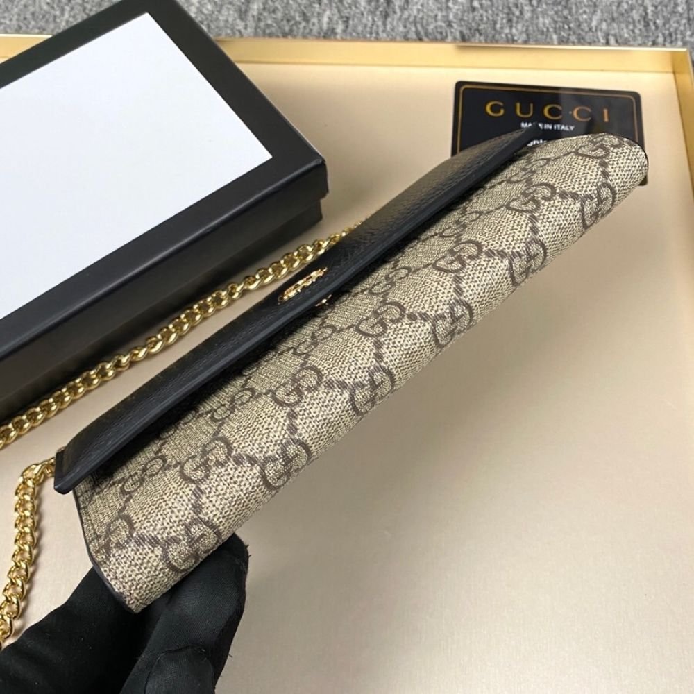 Gucci Marmont Bicolor Wallet On Chain Beige Ebony 19Cm 546585 AAE5E 1069