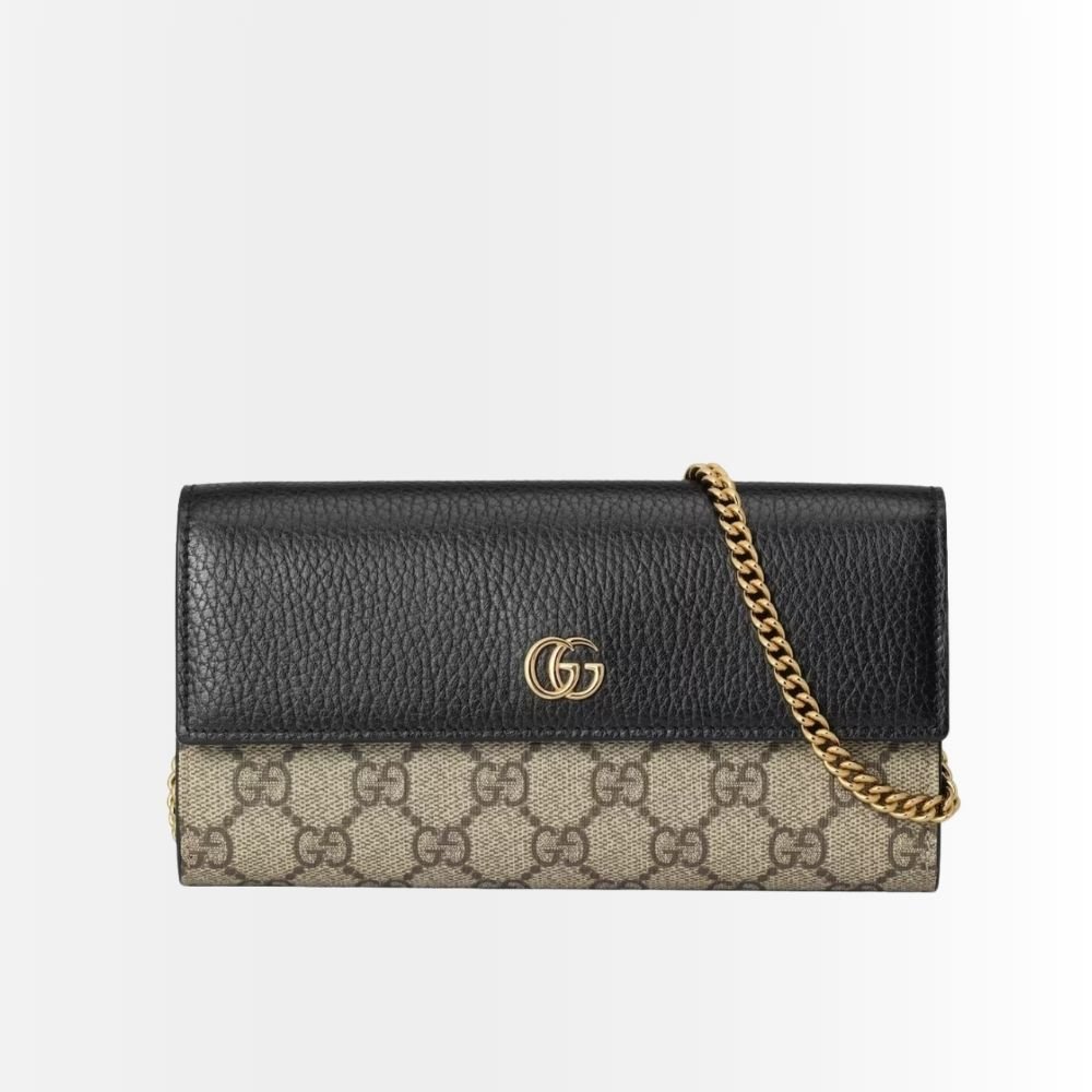 Gucci Marmont Bicolor Wallet On Chain Beige Ebony 19Cm 546585 AAE5E 1069