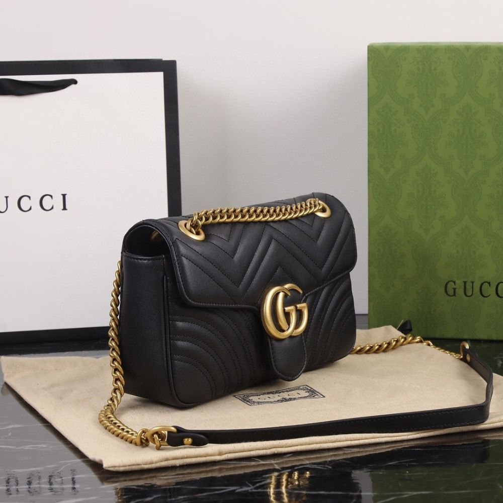 Gucci Marmont Medium Matelassé Shoulder Bag Black 26Cm 837267 AAE38 1000