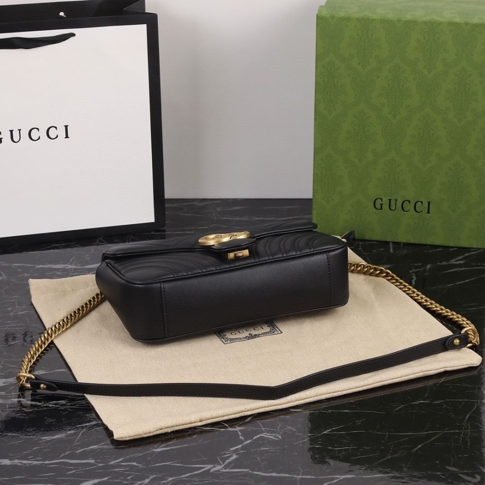 Gucci Marmont Medium Matelassé Shoulder Bag Black 26Cm 837267 AAE38 1000