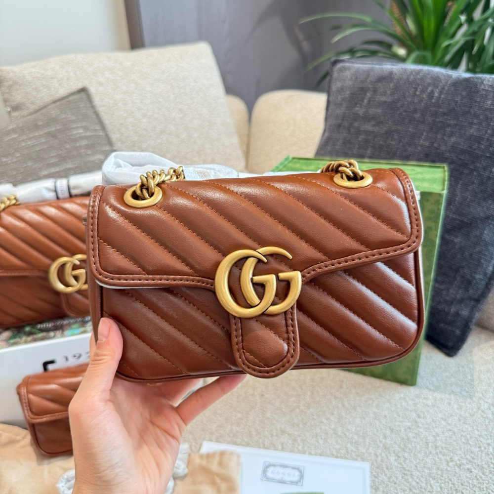 Gucci Marmont Mini Matelasse Shoulder Bag Brown 22Cm 446744 0OLFT 2535
