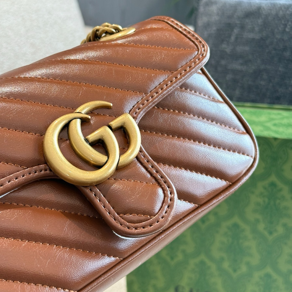 Gucci Marmont Mini Matelasse Shoulder Bag Brown 22Cm 446744 0OLFT 2535