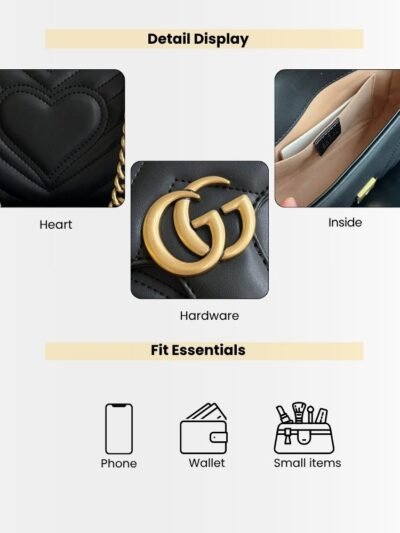 Gucci Marmont Small Matelassé Shoulder Bag Black 22Cm 446744 DIDIT 1000