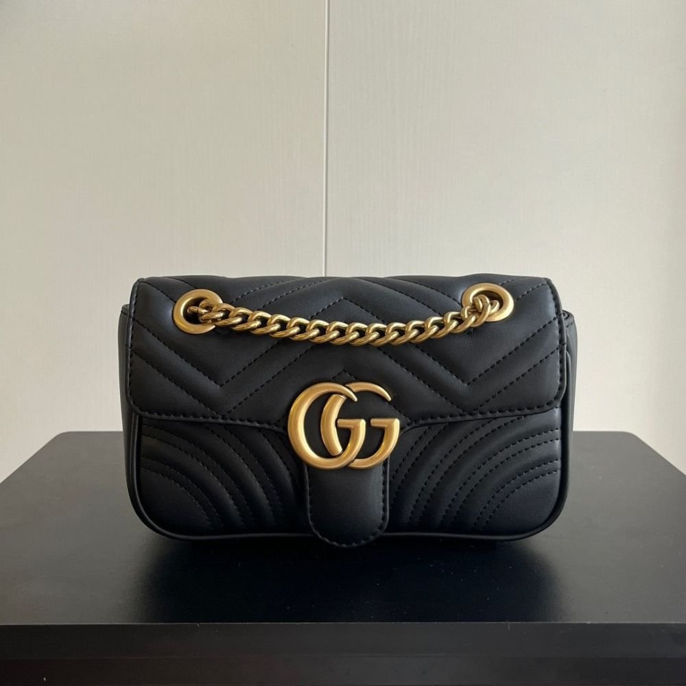 Gucci Marmont Small Matelassé Shoulder Bag Black 22Cm 446744 DIDIT 1000