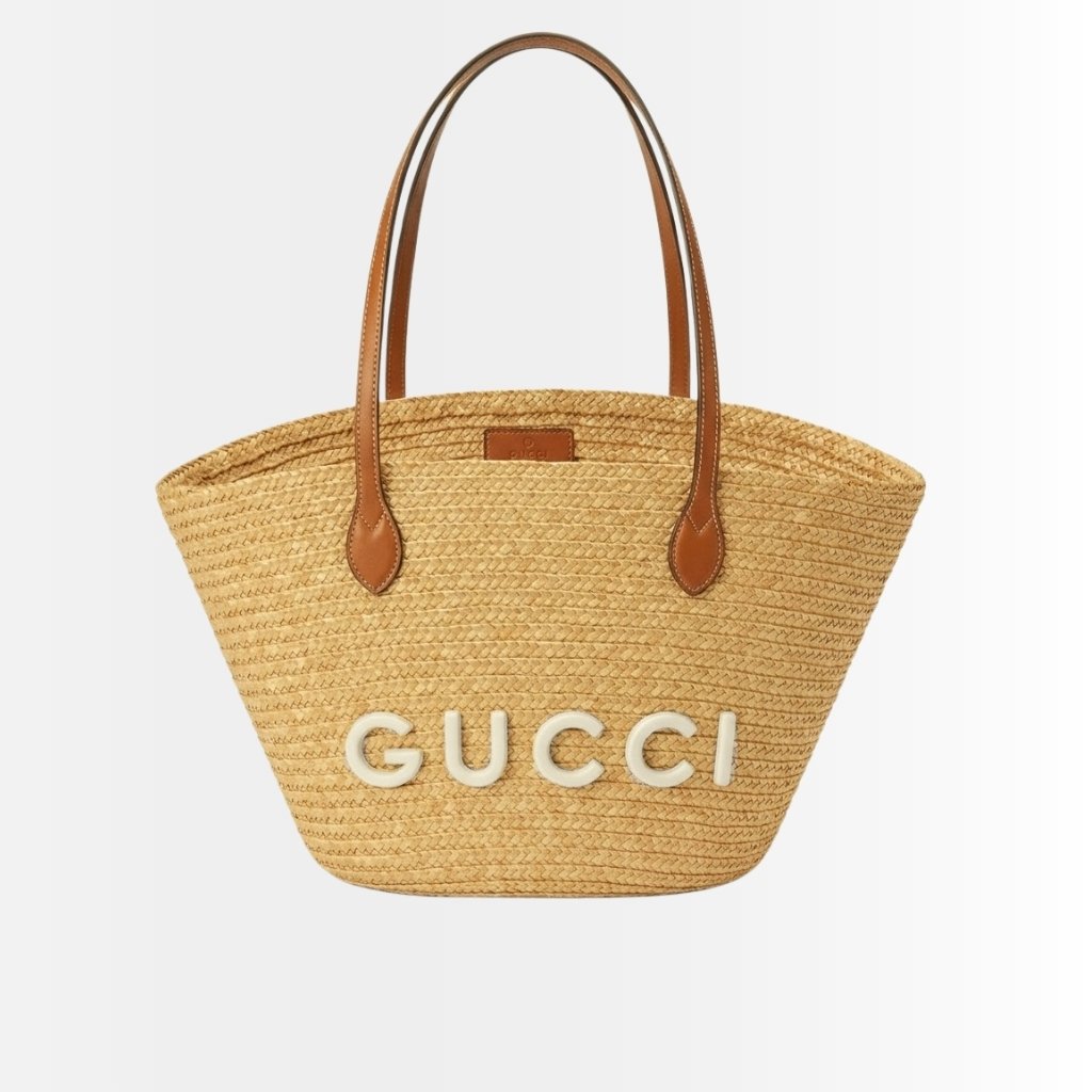 Gucci Medium Straw Tote With Patch Natural 27Cm 779530 9AAE9 9541