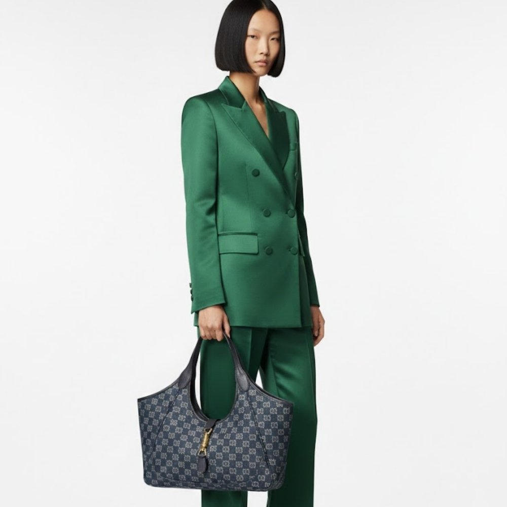 Gucci Mercato Medium Tote Bag GG Canvas Denim Blue 35cm