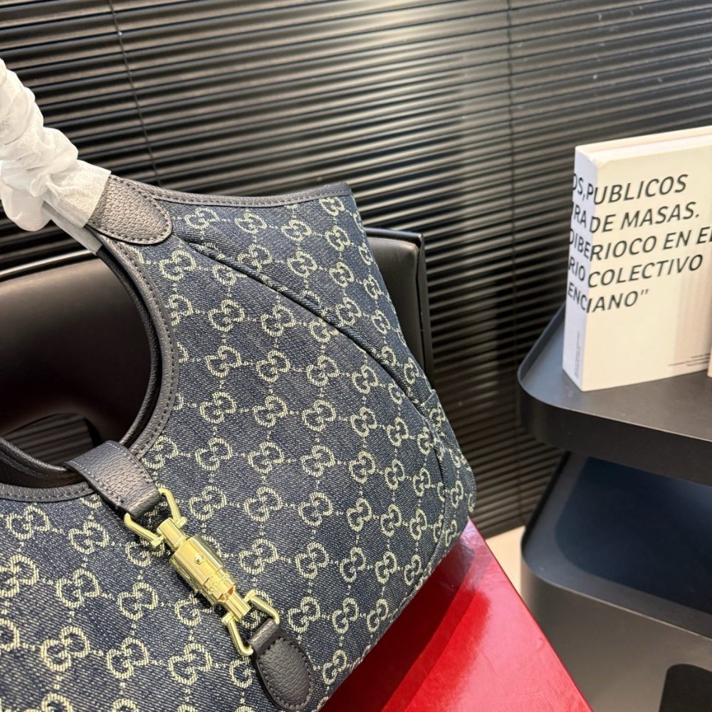 Gucci Mercato Medium Tote Bag GG Canvas Denim Blue 35cm