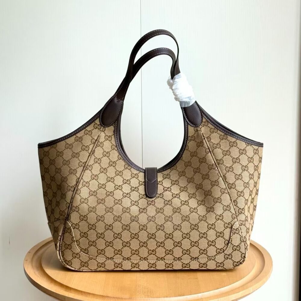 Gucci Mercato Medium Tote Bag Sand And Brown GG Canvas 35cm 866645 FAFV2 9651