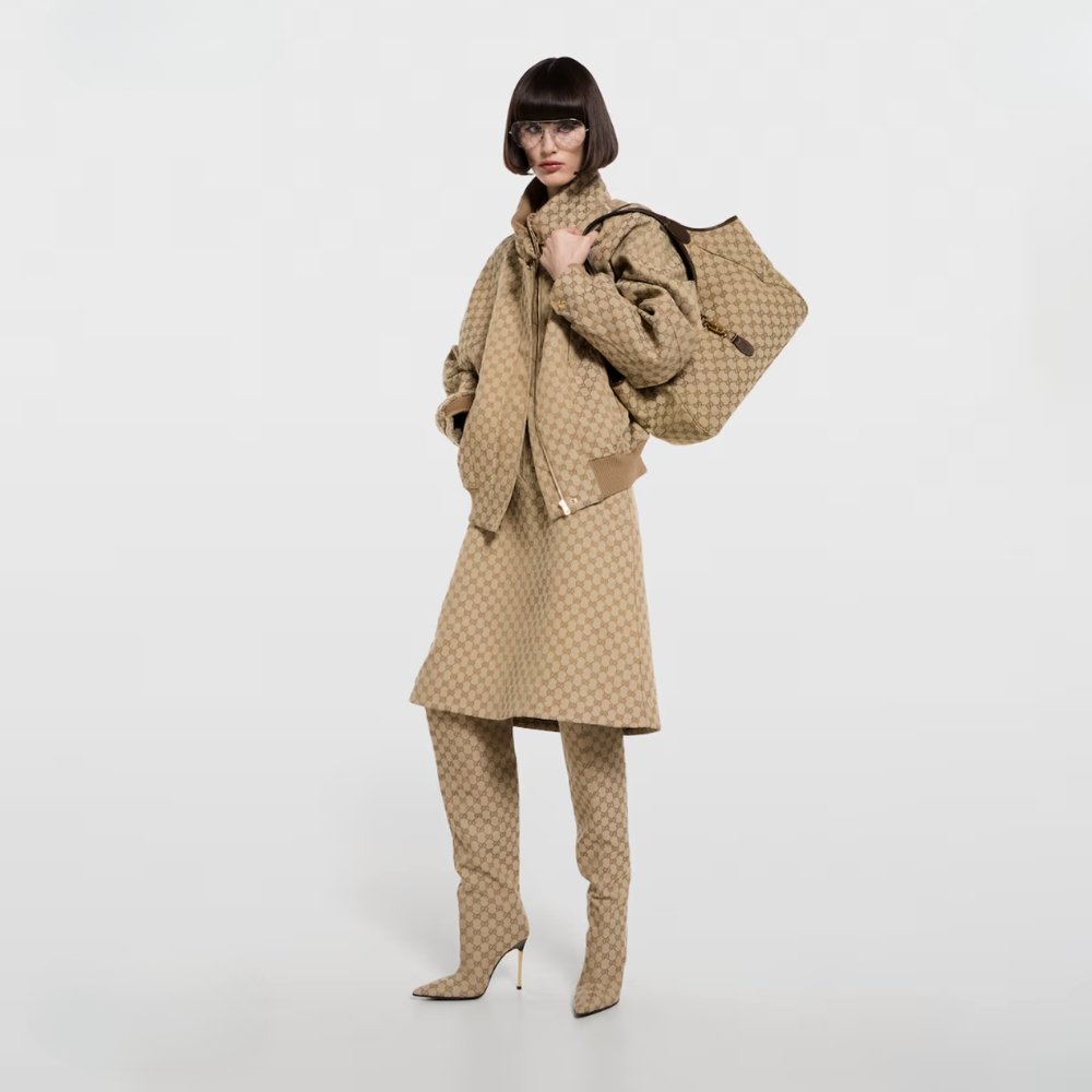 Gucci Mercato Medium Tote Bag Sand And Brown GG Canvas 35cm 866645 FAFV2 9651