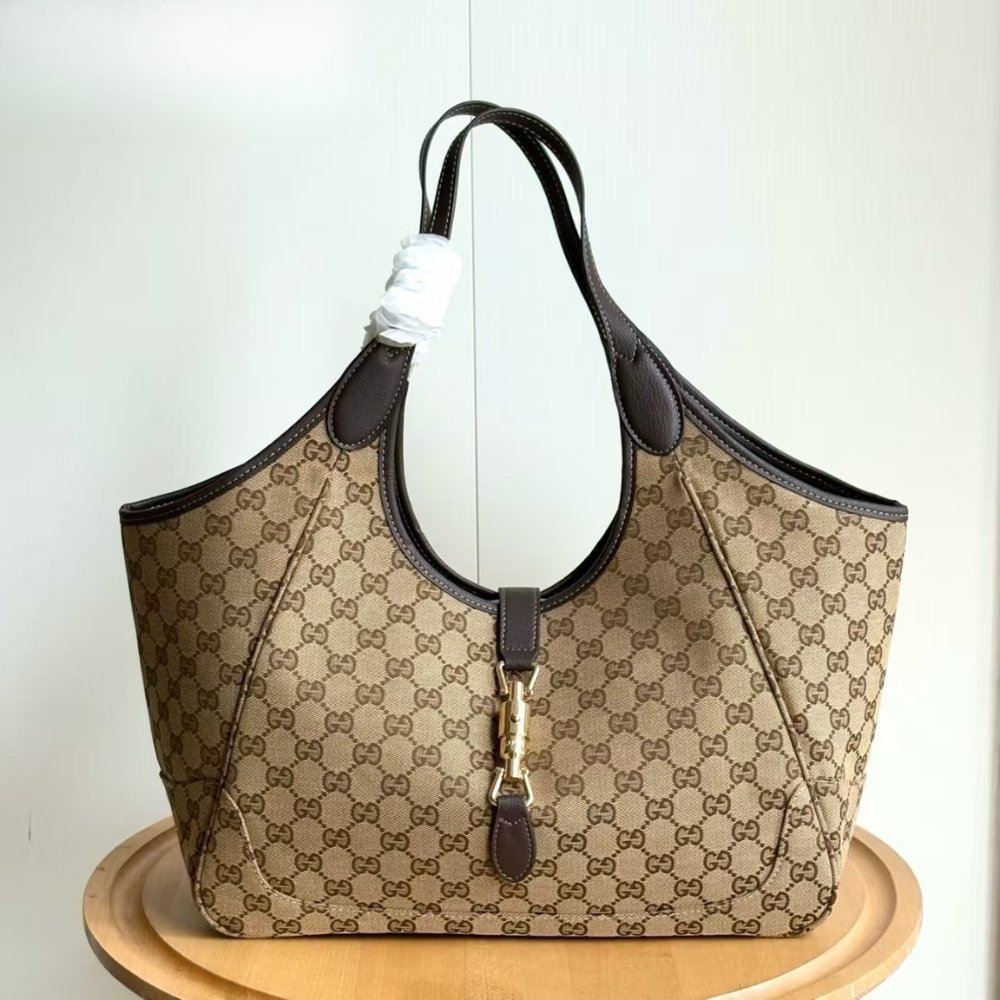 Gucci Mercato Medium Tote Bag Sand And Brown GG Canvas 35cm 866645 FAFV2 9651
