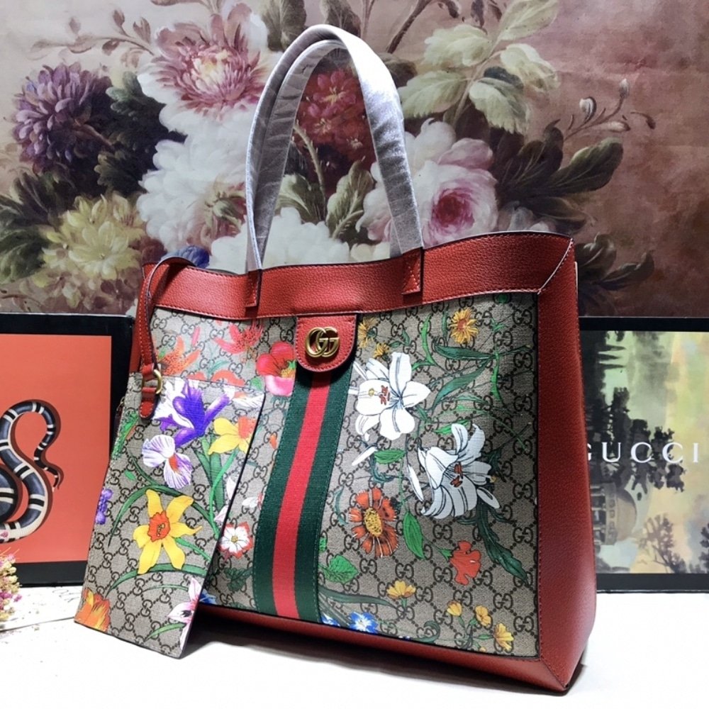 Gucci Ophidia GG Flora Large Tote Bag In Red 44cm