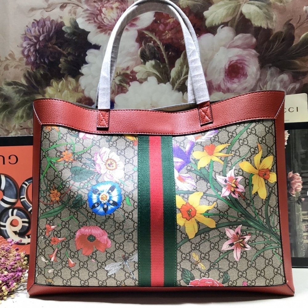 Gucci Ophidia GG Flora Large Tote Bag In Red 44cm