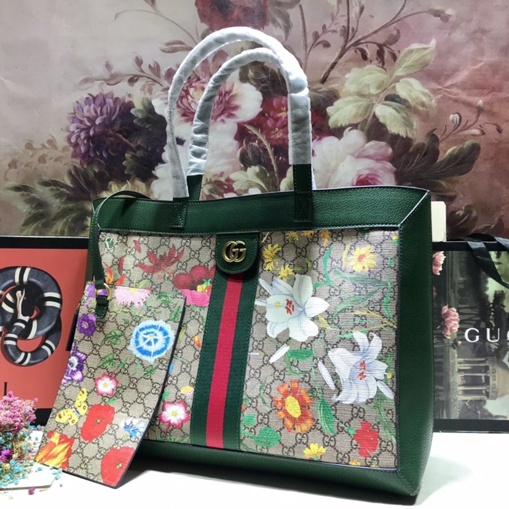 Gucci Ophidia GG Flora Large Tote Green 44Cm