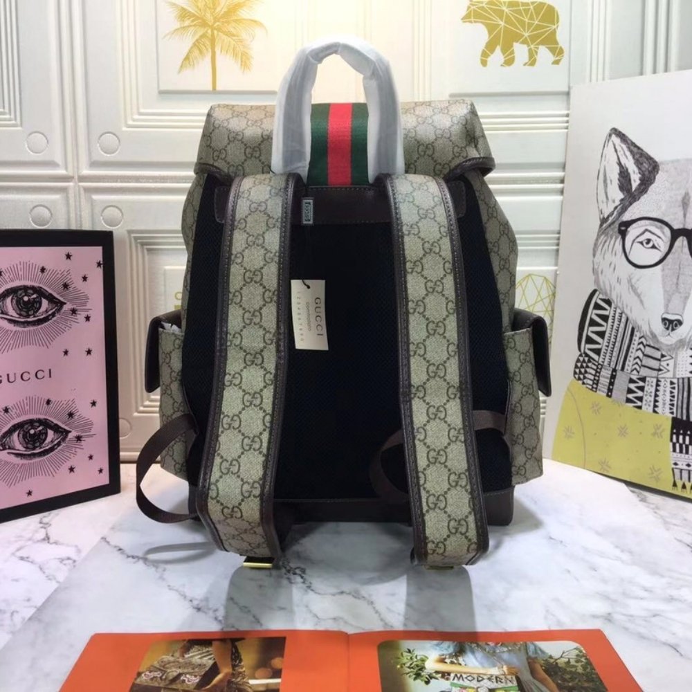 Gucci Ophidia GG Medium Large Backpack Beige And Ebony 40Cm 598140 HUHAT 8564