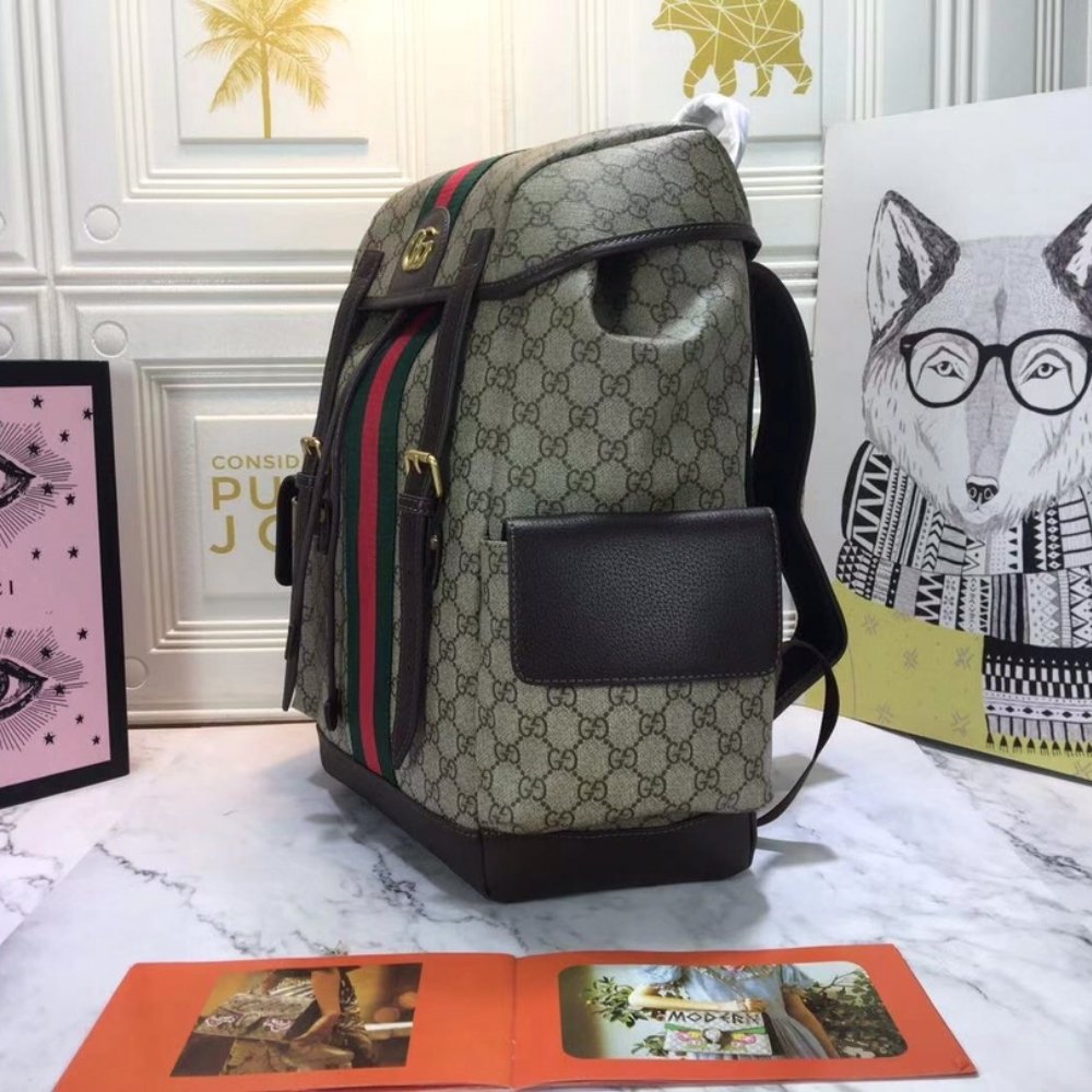 Gucci Ophidia GG Medium Large Backpack Beige And Ebony 40Cm 598140 HUHAT 8564