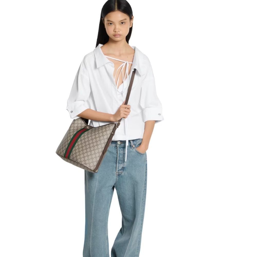 Gucci Ophidia Large Shoulder Bag Beige And Dark Brown 33Cm 836871 FAE0K 9853