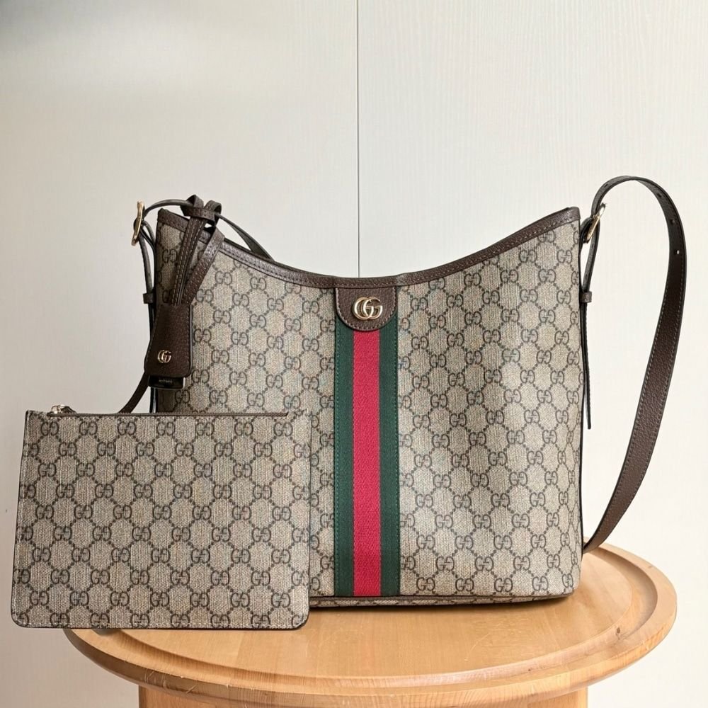 Gucci Ophidia Large Shoulder Bag Beige And Dark Brown 33Cm 836871 FAE0K 9853