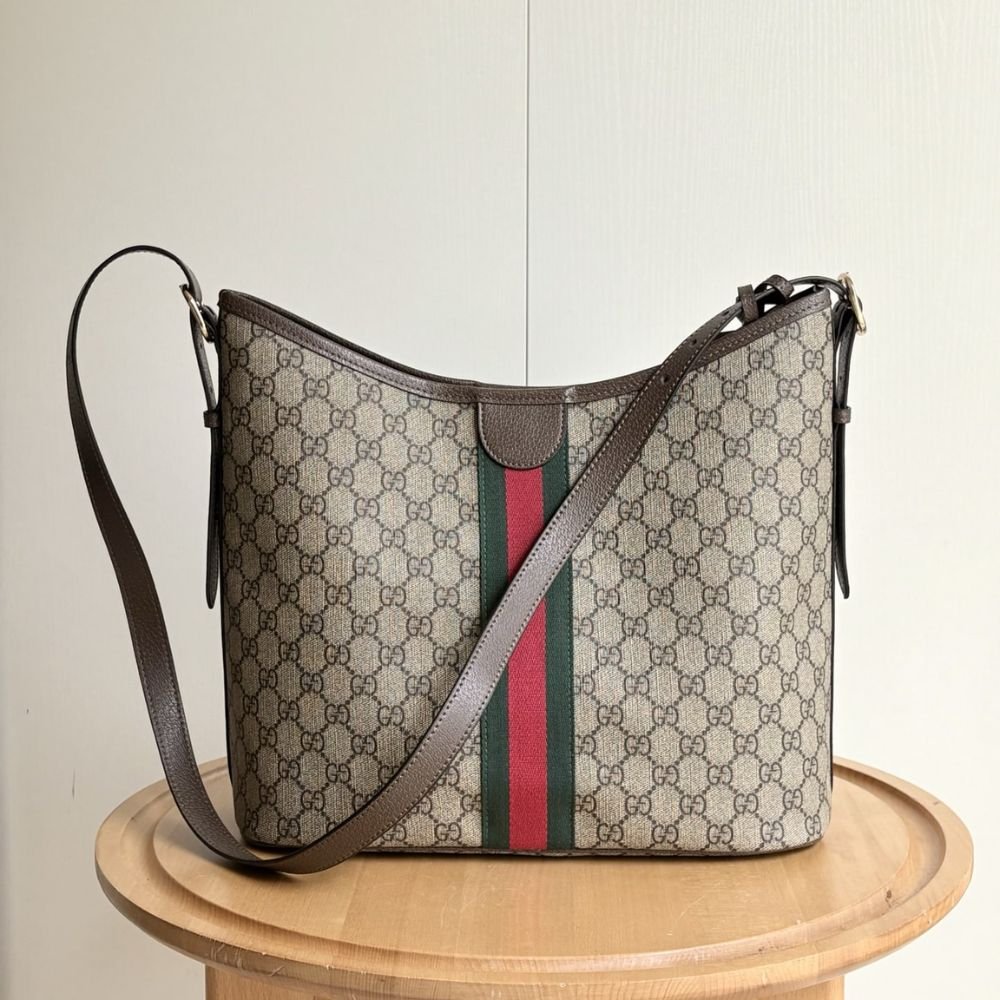 Gucci Ophidia Large Shoulder Bag Beige And Dark Brown 33Cm 836871 FAE0K 9853