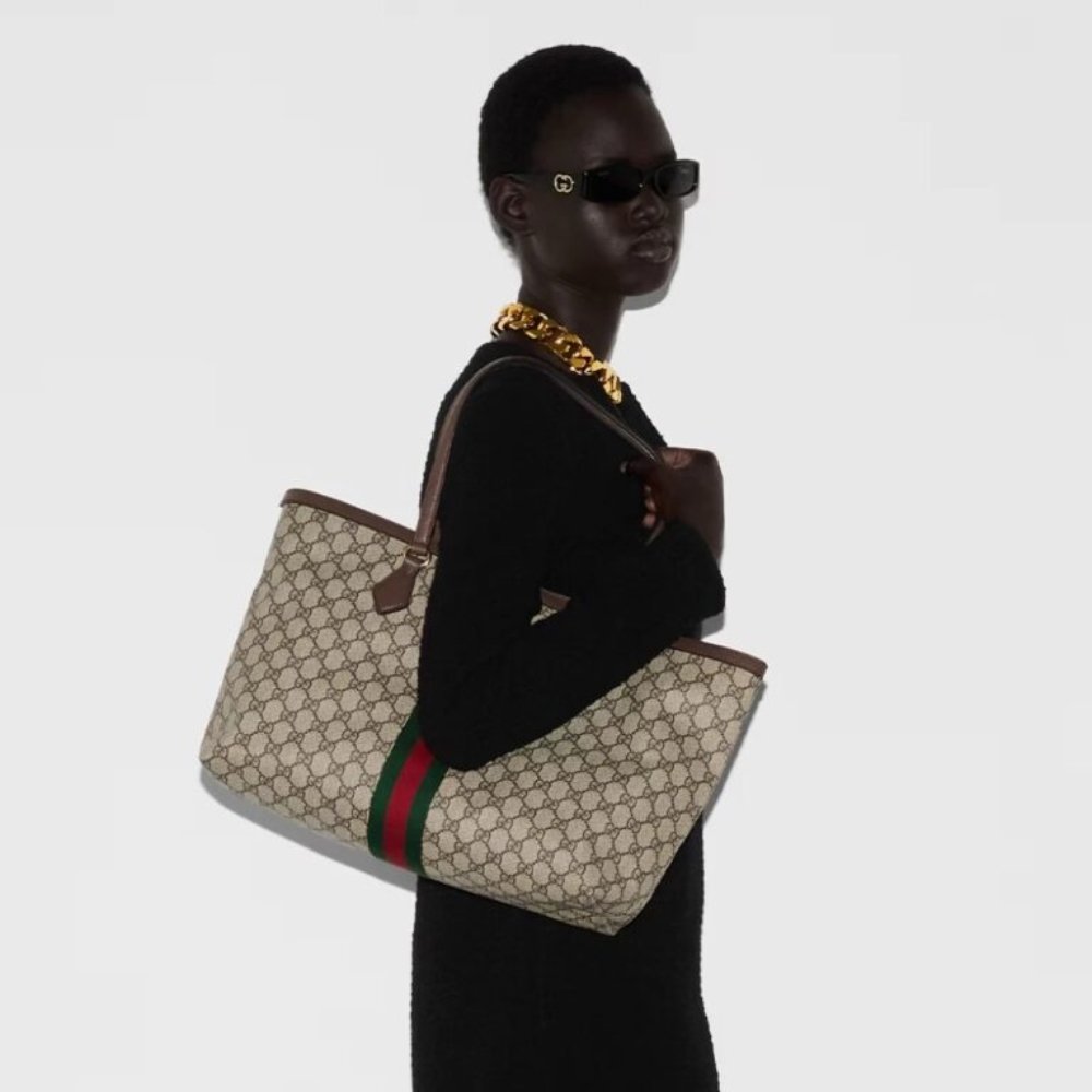 Gucci Ophidia Large Tote Bag Beige and Dark Brown GG Supreme 38Cm 631685 96IWB 8745