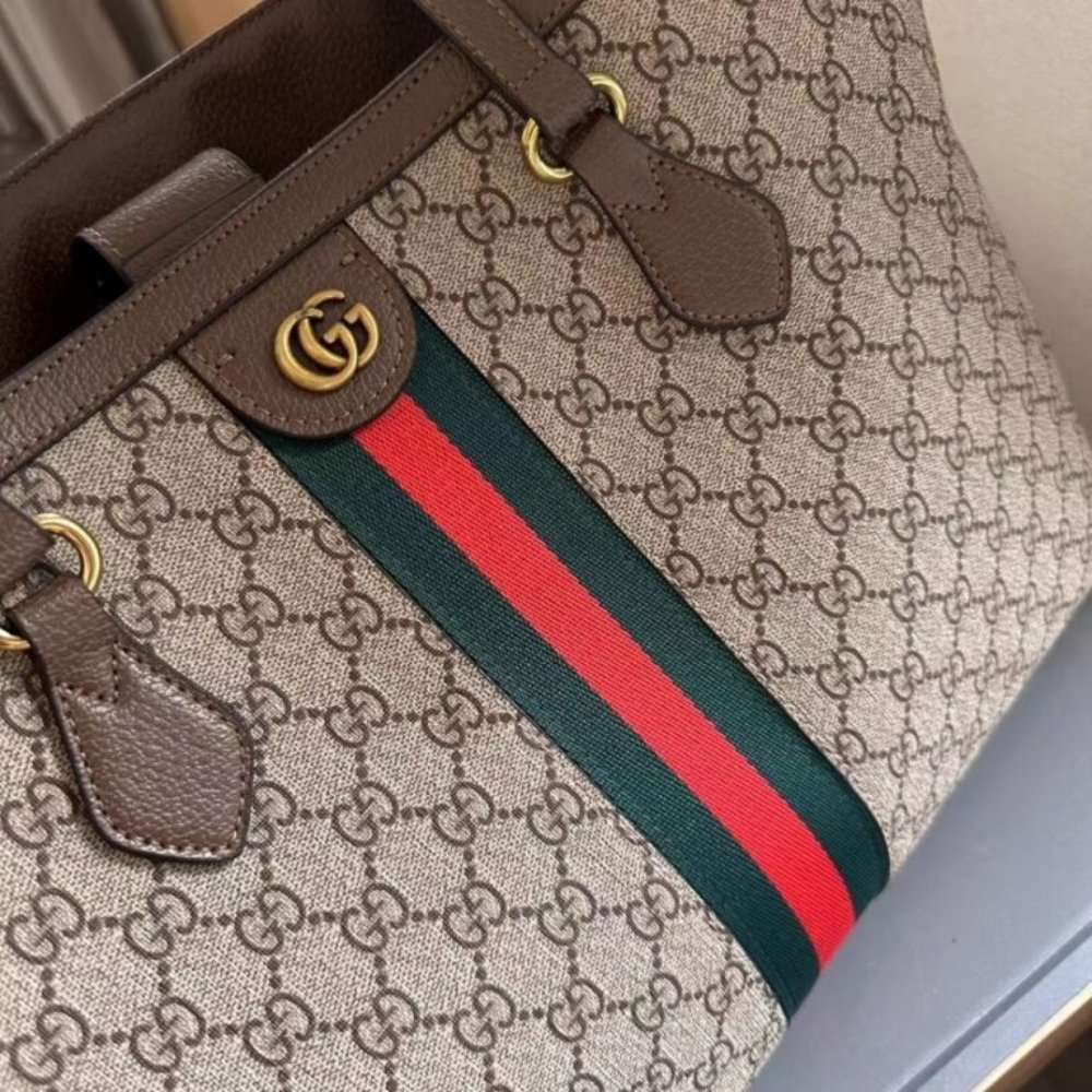 Gucci Ophidia Large Tote Bag Beige and Dark Brown GG Supreme 38Cm 631685 96IWB 8745