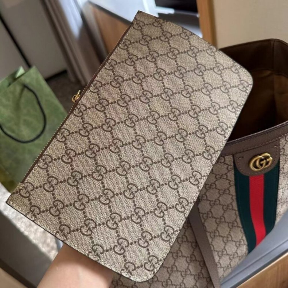 Gucci Ophidia Large Tote Bag Beige and Dark Brown GG Supreme 38Cm 631685 96IWB 8745