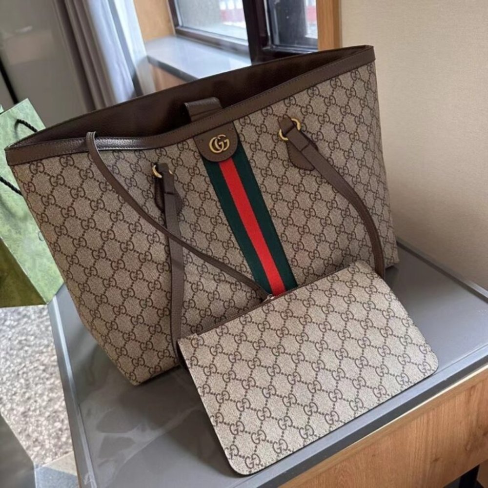 Gucci Ophidia Large Tote Bag Beige and Dark Brown GG Supreme 38Cm 631685 96IWB 8745