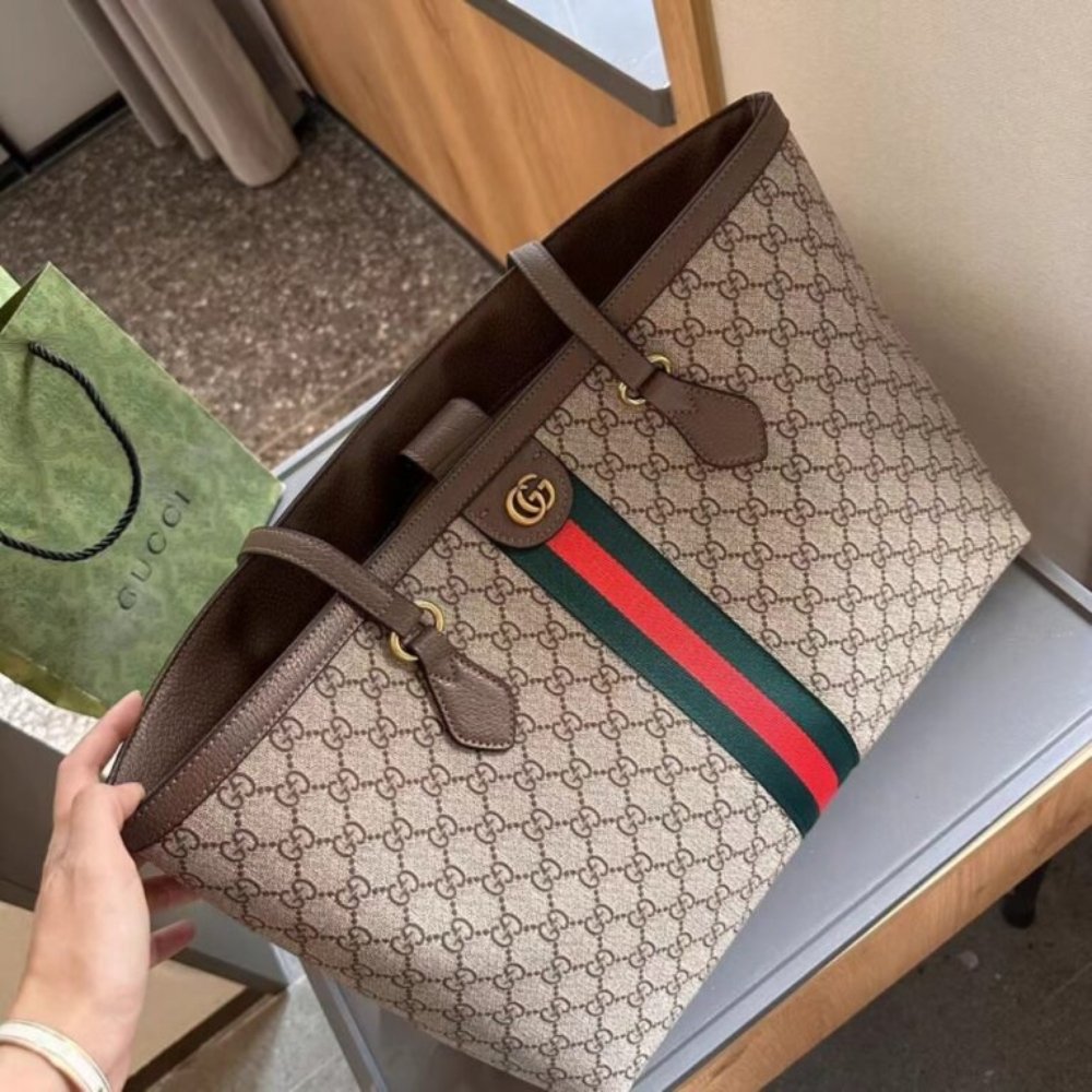 Gucci Ophidia Large Tote Bag Beige and Dark Brown GG Supreme 38Cm 631685 96IWB 8745